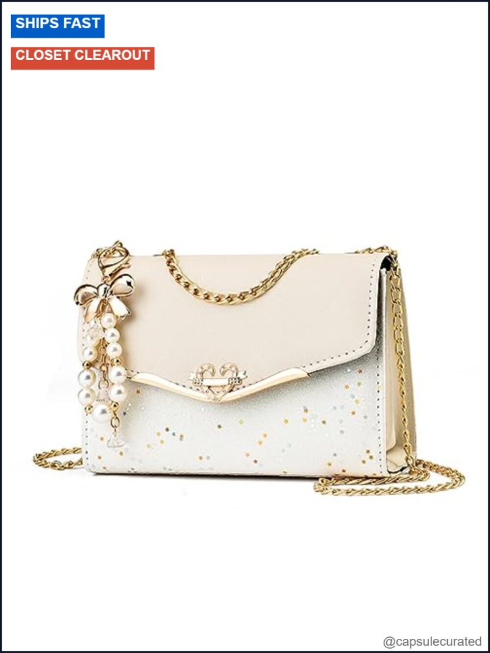 Faux Leather Convertible Crossbody Messenger Bag with Chain Strap - Women's